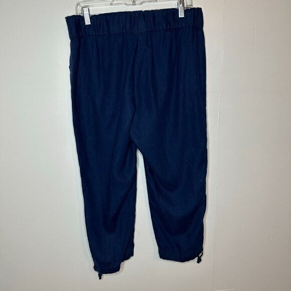 J. Jill Pure Jill Linen Drawstring Crop Pants Navy Blue Medium Petite - Picture 2 of 6